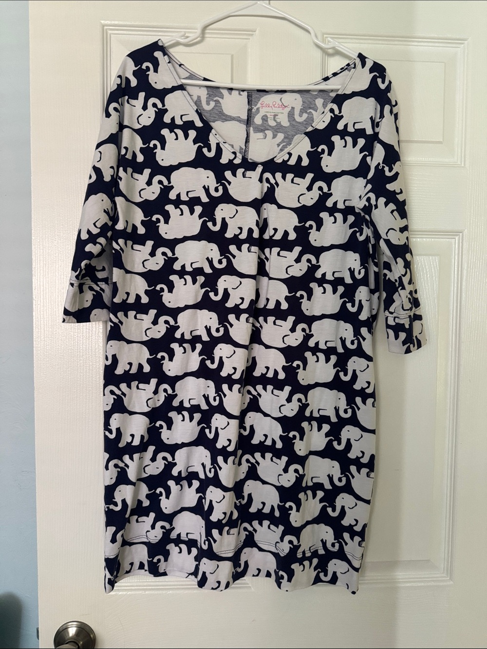 Lilly Pulitzer Navy and White Elephant Print Shift Dress